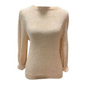 Ann Taylor Knit Sweater Peach Ribbed Trim Crew Neck  ‎ Women Medium Petite NWT
